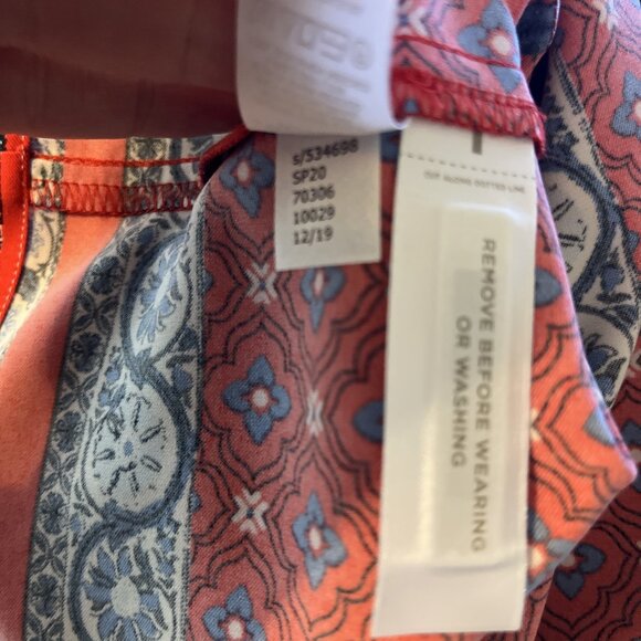 Loft S Petite Dress Floral Tie Waist Puff Sleeve Boho Red Blue - Picture 7 of 7